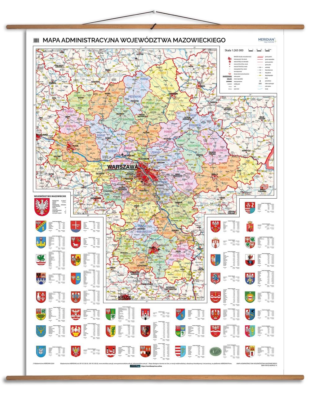 Województwo mazowieckie 1:215 000. Mapa ścienna administracyjna. Drewniane półwałki