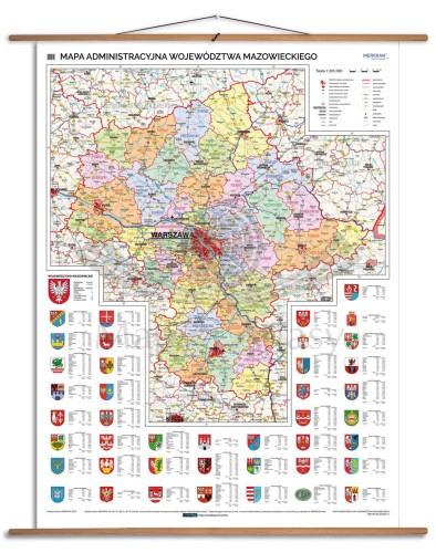 Województwo mazowieckie 1:215 000. Mapa ścienna administracyjna. Drewniane półwałki