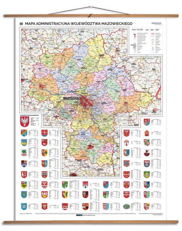 Województwo mazowieckie 1:265 000. Mapa ścienna administracyjna. Drewniane półwałki