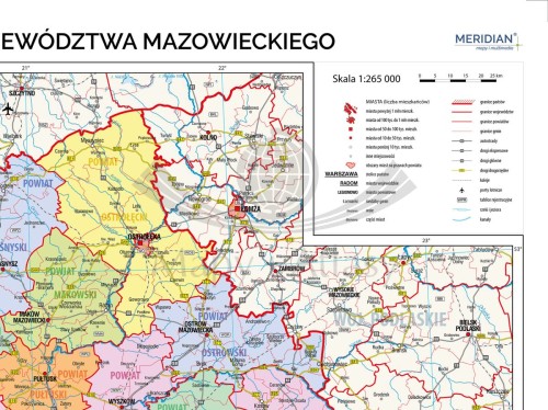 Województwo mazowieckie 1:265 000. Mapa ścienna administracyjna. Drewniane półwałki. Fragment 1