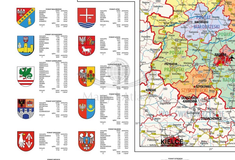 Województwo mazowieckie 1:265 000. Mapa ścienna administracyjna. Drewniane półwałki. Fragment 2