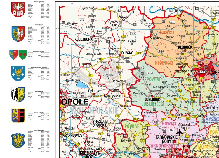 Województwo śląskie 1:160 000. Mapa ścienna administracyjna. Drewniane półwałki. Fragment 1