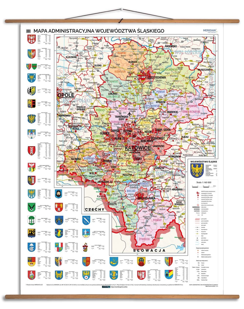 Województwo śląskie 1:130 000. Mapa ścienna administracyjna. Drewniane półwałki
