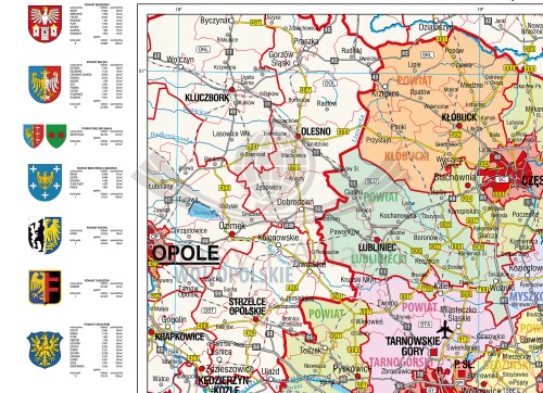 Województwo śląskie 1:130 000. Mapa ścienna administracyjna. Drewniane półwałki. Fragment 1
