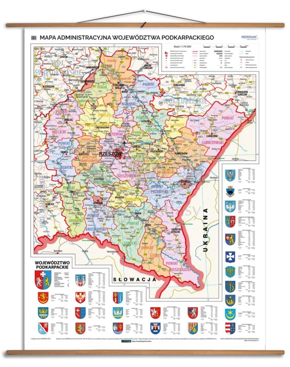 Województwo podkarpackie 1:170 000. Mapa ścienna administracyjna. Drewniane półwałki