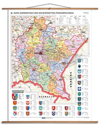 Województwo podkarpackie 1:140 000. Mapa ścienna administracyjna. Drewniane półwałki