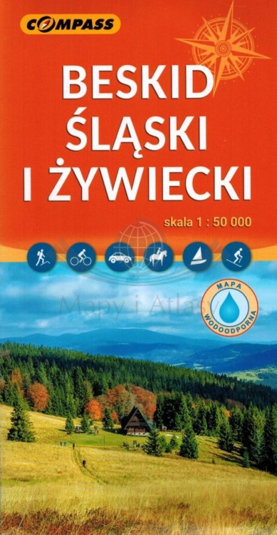 Beskid Śląski i Żywiecki 1:50 000. Laminowana mapa turystyczna wydawnictwa Compass. Okładka