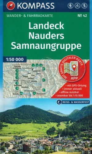 Landeck, Nauders, Samnaungruppe. Wodoodporna mapa turystyczna 42 wydawnictwa Kompass. Okładka