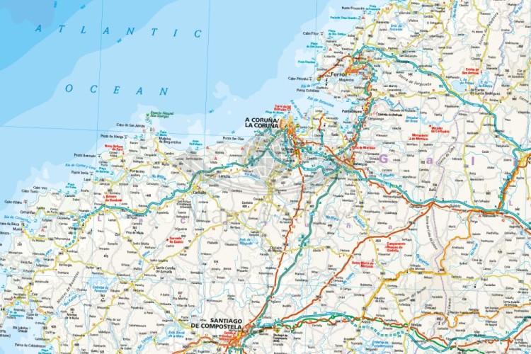 Hiszpania, część północna. Droga św. Jakuba. Wodoodporna mapa samochodowo-turystyczna wydawnictwa Reise Know-How. Fragment