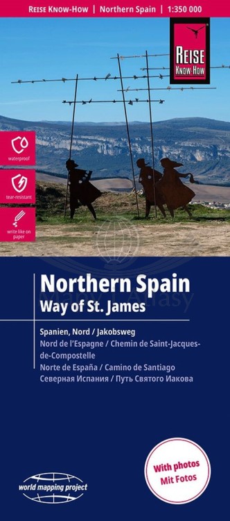 Hiszpania, część północna. Droga św. Jakuba. Wodoodporna mapa samochodowo-turystyczna wydawnictwa Reise Know-How. Okładka