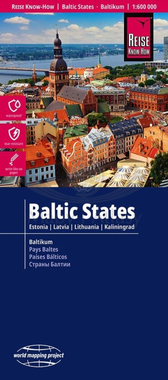 Kraje bałtyckie 1:600 000. Litwa, Łotwa, Estonia i Obwód Kaliningradzki. Wodoodporna mapa samochodowo-turystyczna wydawnictwa Reise Know-How. Okładka