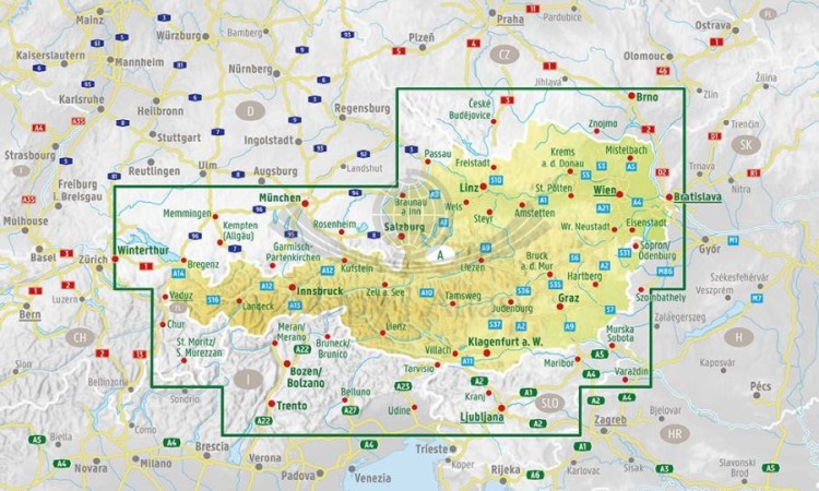 Austria 1:200 000. Atlas samochodowo-turystyczny wydawnictwa Freytag & Berndt. Zasięg