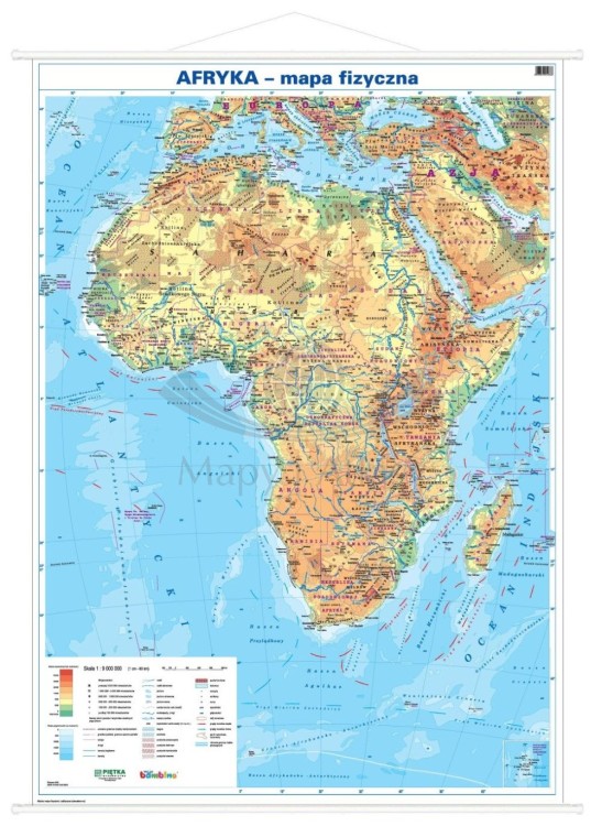 Afryka 1:9 000 000. Dwustronna mapa ścienna. Polityczna i fizyczna. Strona fizyczna