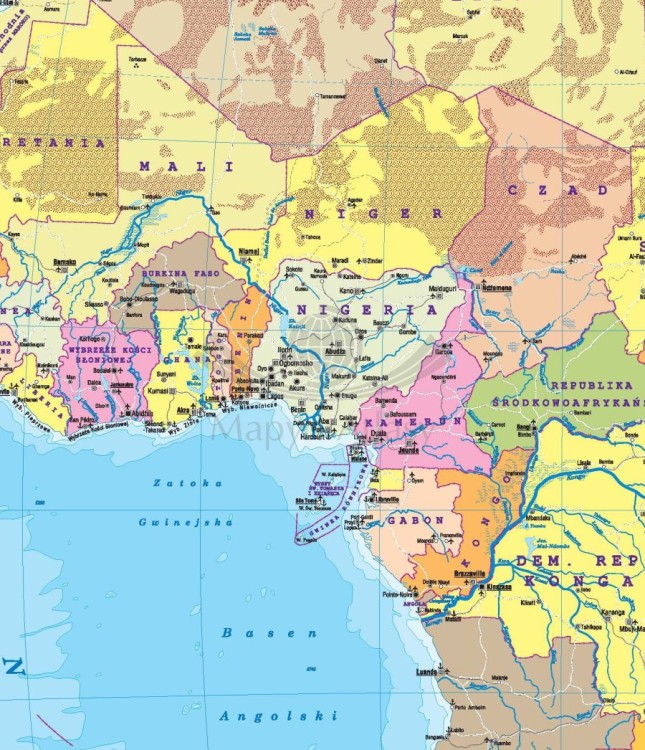 Afryka 1:9 000 000. Dwustronna mapa ścienna. Polityczna i fizyczna. Strona polityczna - fragment 1