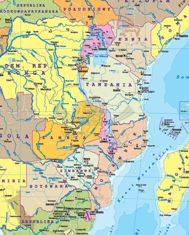 Afryka 1:9 000 000. Dwustronna mapa ścienna. Polityczna i fizyczna. Strona polityczna - fragment 2