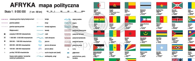 Afryka 1:9 000 000. Dwustronna mapa ścienna. Polityczna i fizyczna. Strona polityczna - fragment 3