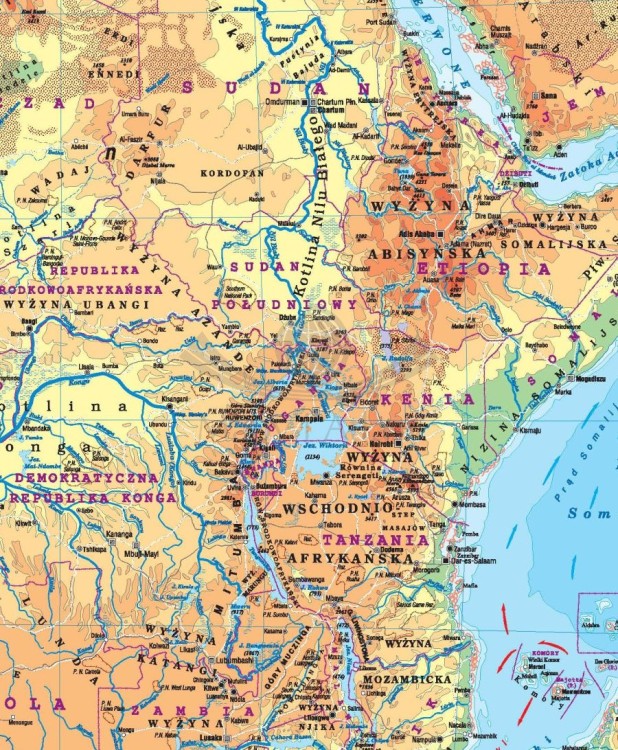 Afryka 1:9 000 000. Dwustronna mapa ścienna. Polityczna i fizyczna. Strona fizyczna - fragment 1