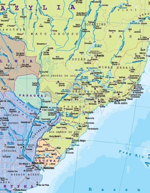 Ameryka Południowa 1:8 000 000. Dwustronna mapa ścienna. Polityczna i fizyczna. Strona polityczna - fragment 2