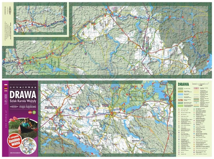 Drawa 1:85 000. Szlak Karola Wojtyły. Laminowana mapa kajakowa wydawnictwa EKO-MAP. Rozłożona mapa