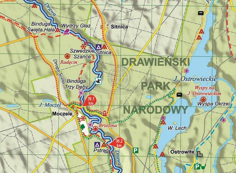 Drawa 1:85 000. Szlak Karola Wojtyły. Laminowana mapa kajakowa wydawnictwa EKO-MAP. Fragment 2