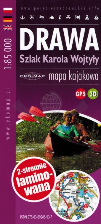 Drawa 1:85 000. Szlak Karola Wojtyły. Laminowana mapa kajakowa wydawnictwa EKO-MAP. Okładka