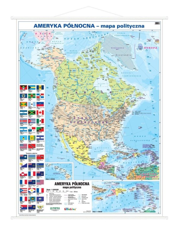 Ameryka Północna 1:9 000 000. Dwustronna mapa ścienna. Polityczna i fizyczna. Strona polityczna