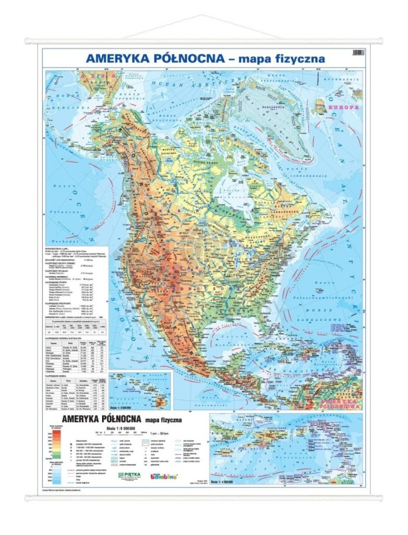 Ameryka Północna 1:9 000 000. Dwustronna mapa ścienna. Polityczna i fizyczna. Strona fizyczna