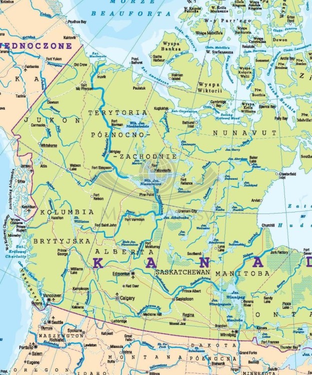 Ameryka Północna 1:9 000 000. Dwustronna mapa ścienna. Polityczna i fizyczna. Strona polityczna - fragment 1