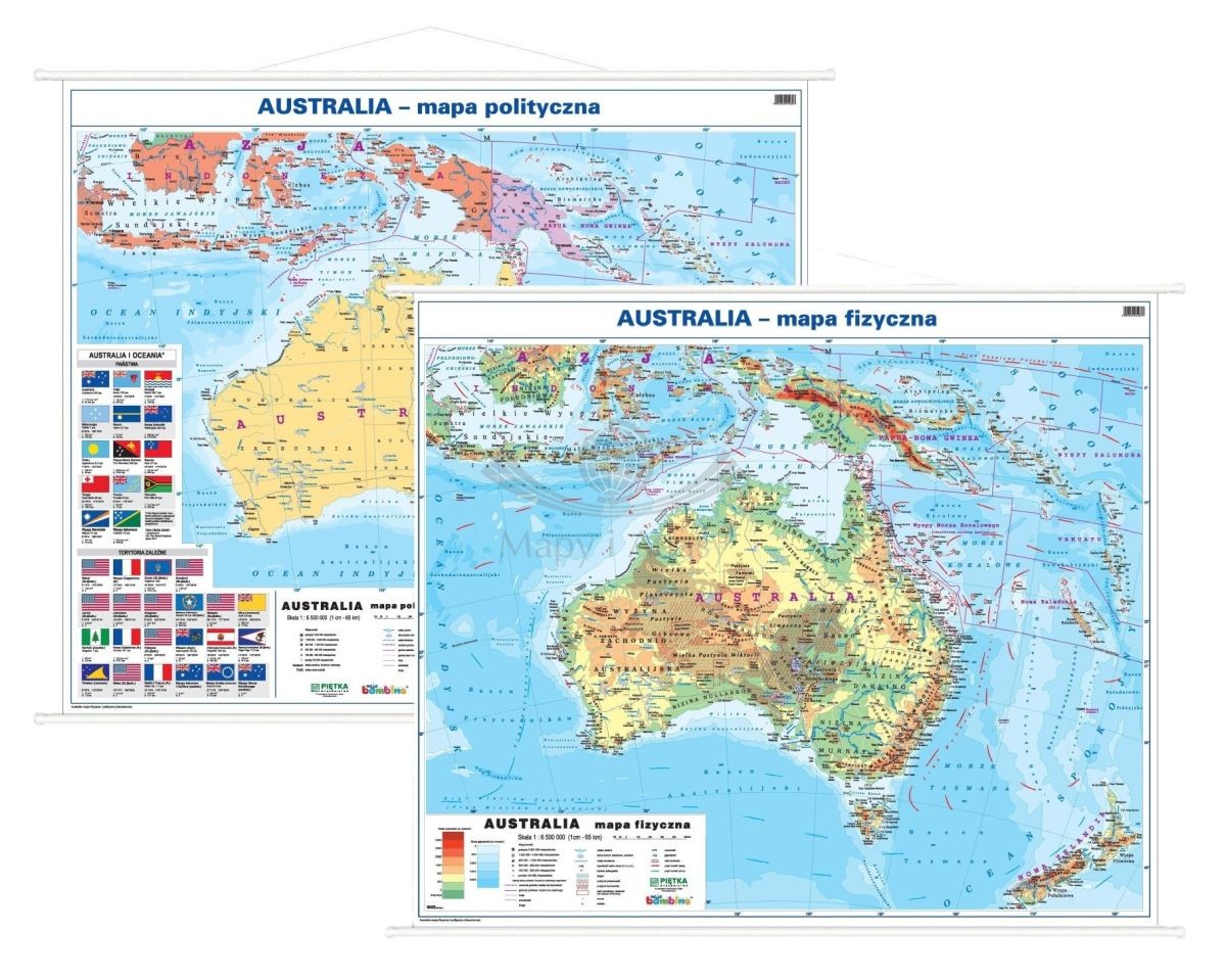Australia 1:6 200 000.  Dwustronna mapa ścienna. Polityczna i fizyczna