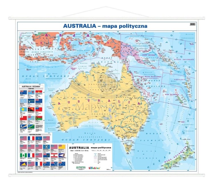 Australia 1:6 200 000. Dwustronna mapa ścienna. Polityczna i fizyczna. Strona polityczna