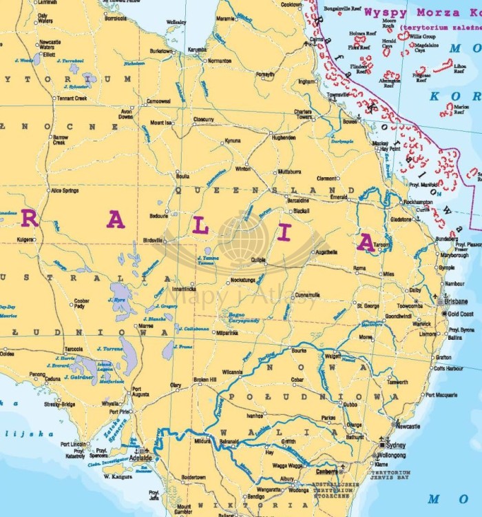 Australia 1:6 200 000. Dwustronna mapa ścienna. Polityczna i fizyczna. Strona polityczna - fragment 1