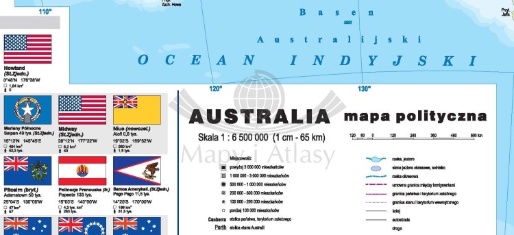 Australia 1:6 200 000. Dwustronna mapa ścienna. Polityczna i fizyczna. Strona polityczna - fragment 2