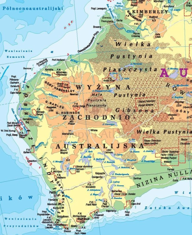 Australia 1:6 200 000. Dwustronna mapa ścienna. Polityczna i fizyczna. Strona fizyczna - fragment 1