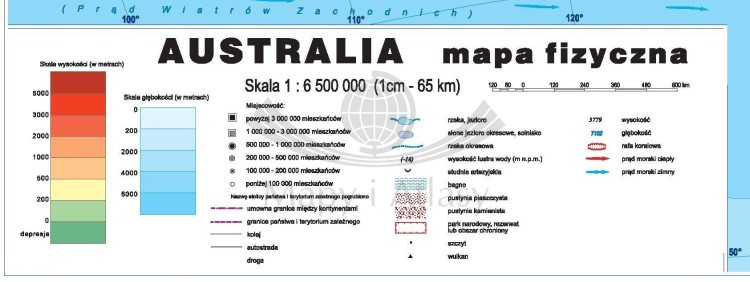 Australia 1:6 200 000. Dwustronna mapa ścienna. Polityczna i fizyczna. Strona fizyczna - fragment 2