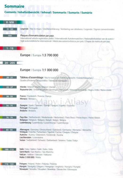 Europa. Atlas samochodowo-turystyczny wydawnictwa Michelin. Spis treści 1