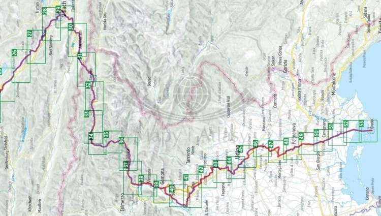 Alpe Adria Radweg: od Salzburga do Adriatyku / von Salzburg an die Adria. Atlas rowerowy wydawnictwa Verlag Esterbauer. Zasięg 2
