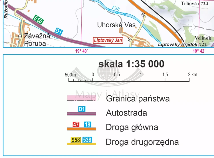 Tatry Polskie i Słowackie 1:35 000. Mapa ścienna turystyczna wydawnictwa ArtGlob. Legenda - fragment