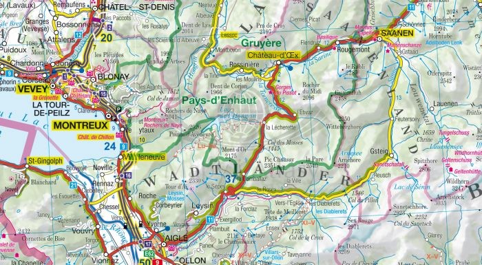 Szwajcaria 1:350 000. Laminowana mapa samochodowo-turystyczna wydawnictwa ExpressMap. Fragment