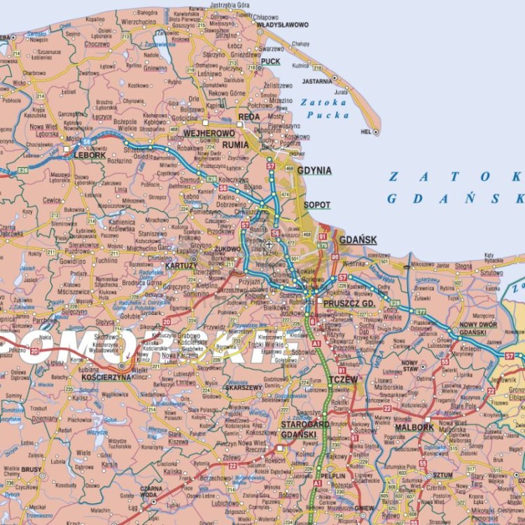 Polska 1:750 000. Mapa ścienna administracyjno-drogowa. Wersja STRONG. Fragment 1