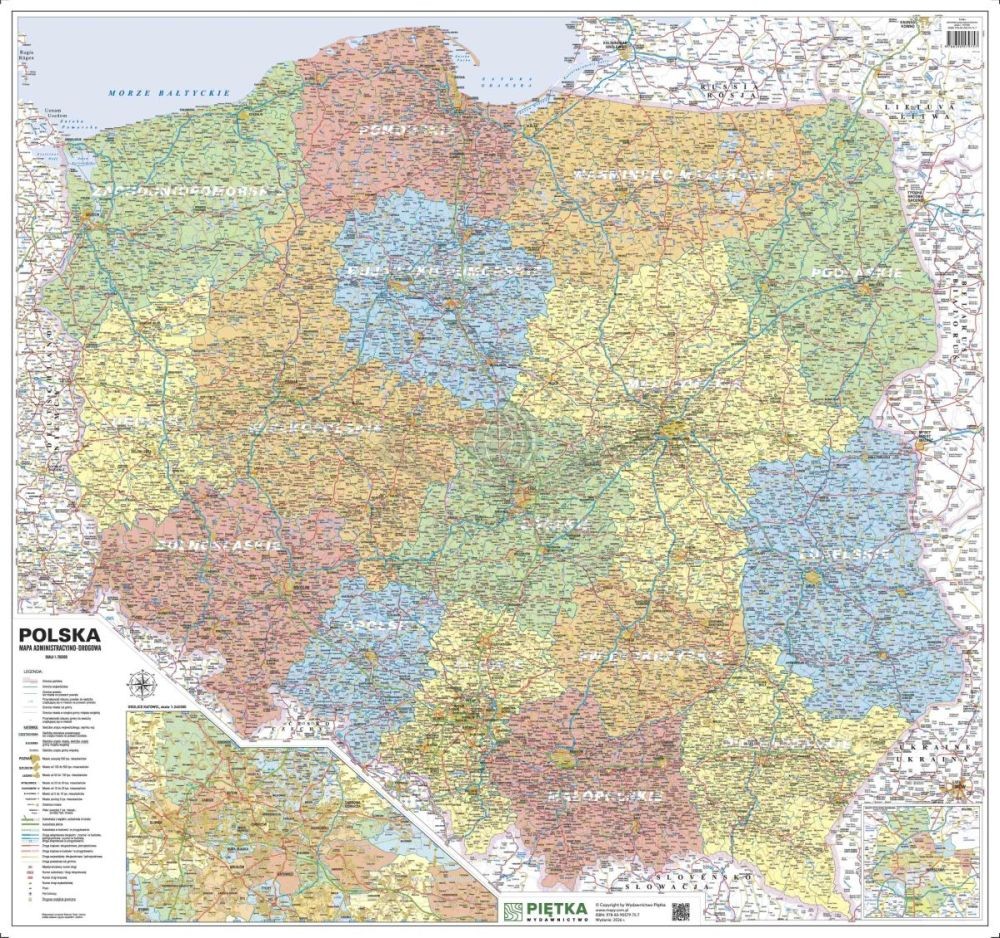 Polska 1:750 000. Naklejka, mapa ścienna administracyjno-drogowa. Wyd. 2026