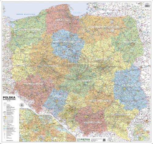 Polska 1:750 000. Naklejka, mapa ścienna administracyjno-drogowa