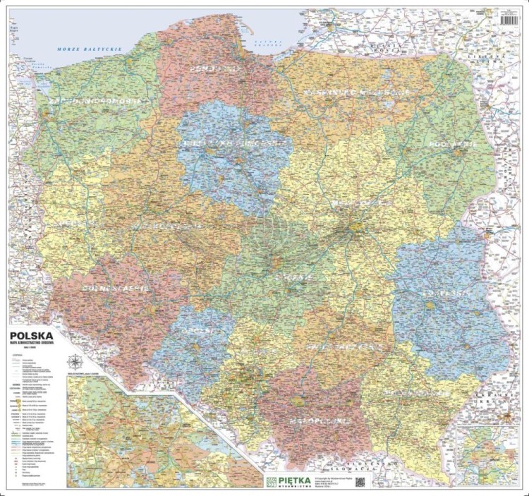 Polska 1:750 000. Naklejka, mapa ścienna administracyjno-drogowa