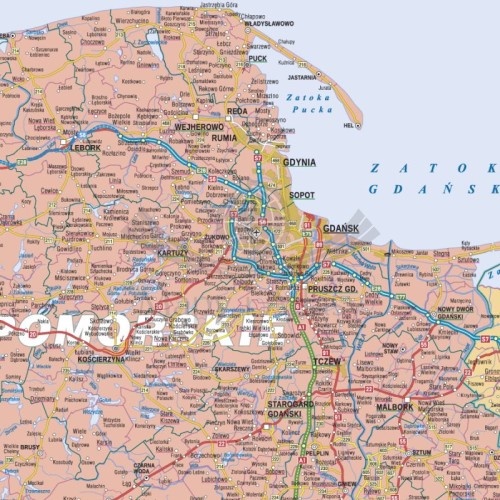 Polska 1:750 000. Naklejka, mapa ścienna administracyjno-drogowa. Fragment 1