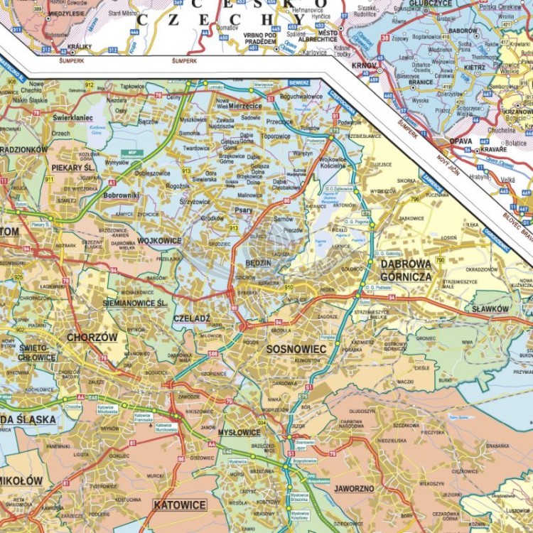 Polska 1:750 000. Naklejka, mapa ścienna administracyjno-drogowa. Fragment 3