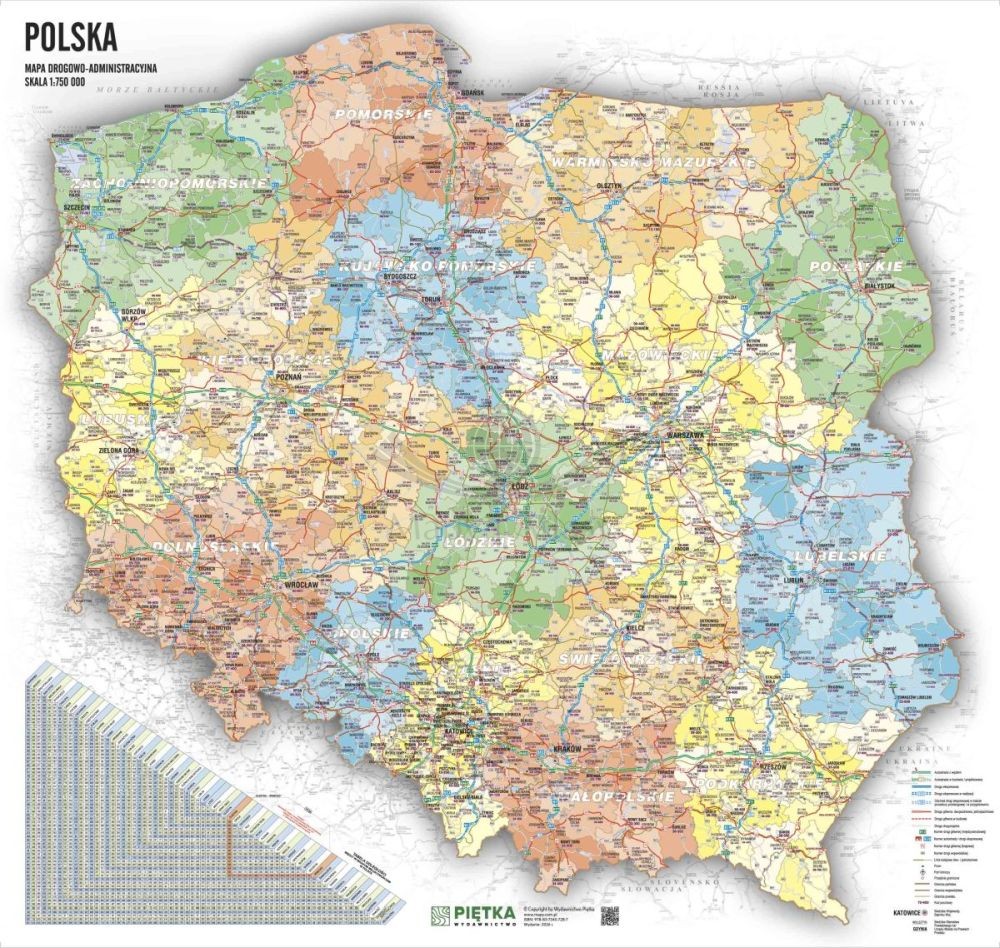 Polska 1:750 000. Naklejka, mapa ścienna drogowo-administracyjna
