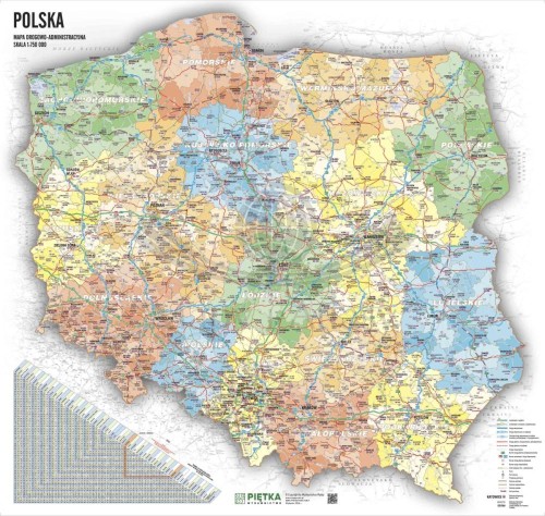 Polska 1:750 000. Naklejka, mapa ścienna drogowo-administracyjna