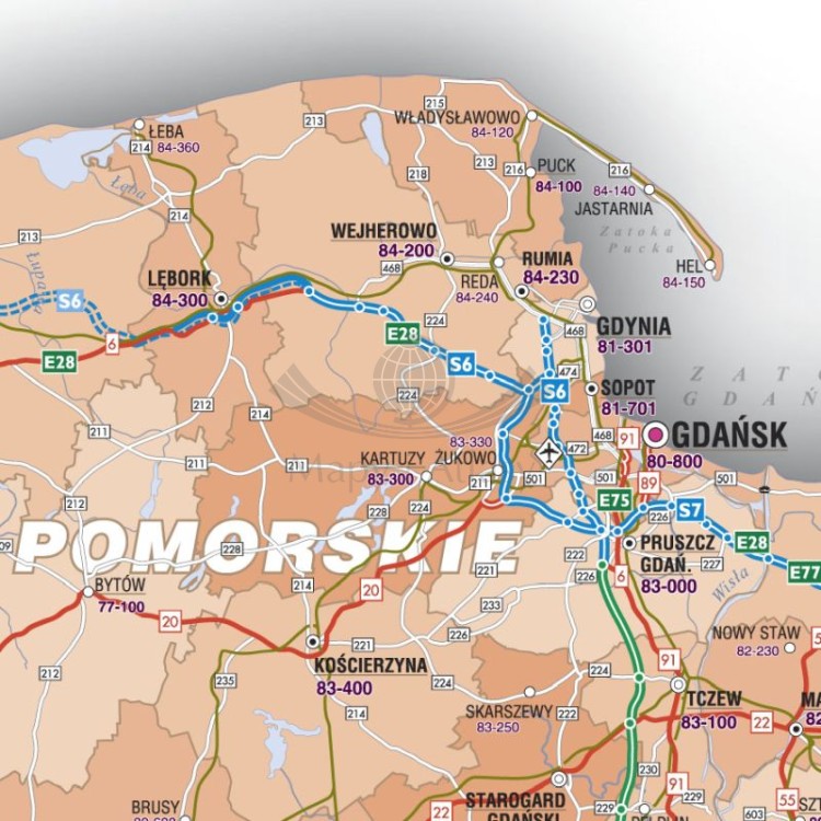 Polska 1:750 000. Naklejka, mapa ścienna drogowo-administracyjna. Fragment 1