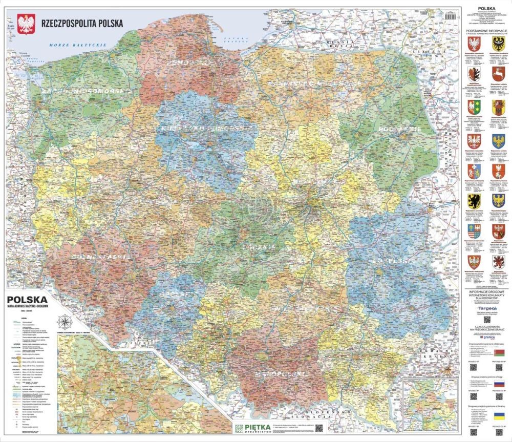 Polska 1:500 000. Naklejka, mapa ścienna administracyjno-samochodowa