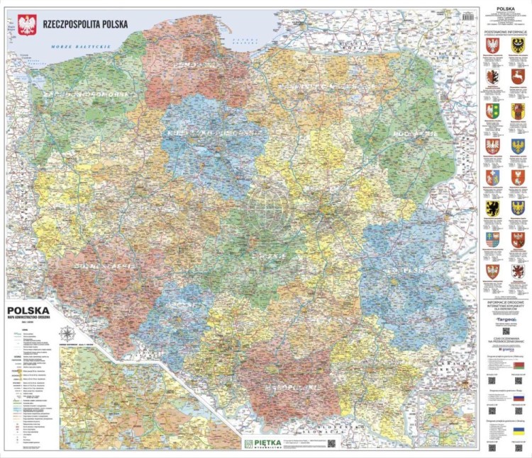 Polska 1:500 000. Naklejka, mapa ścienna administracyjno-samochodowa