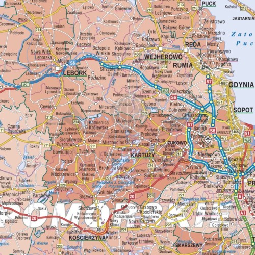 Polska 1:500 000. Naklejka, mapa ścienna administracyjno-samochodowa. Fragment 1